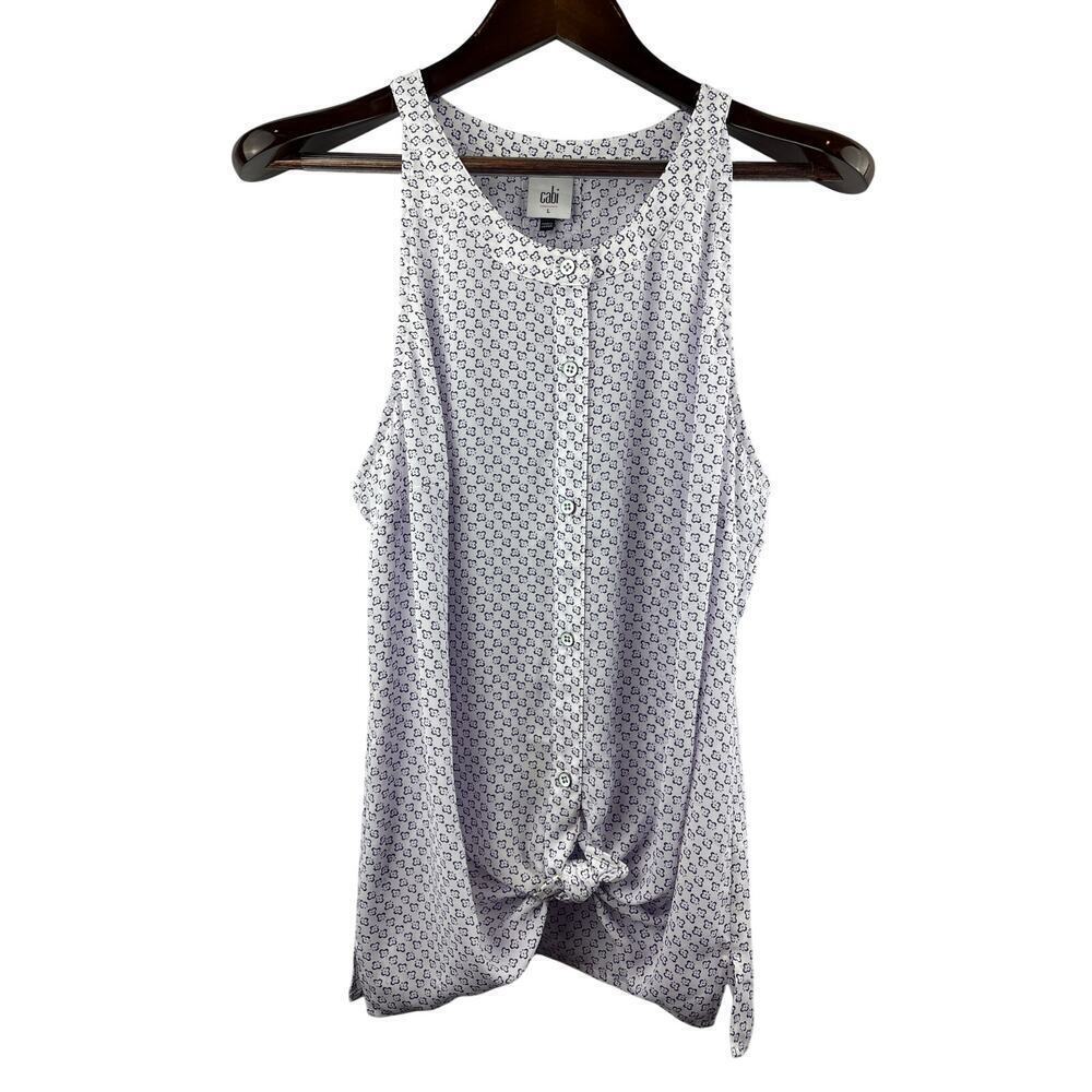 Women’s CAbi Large White Sleeveless Blouse w/ Purple Florals